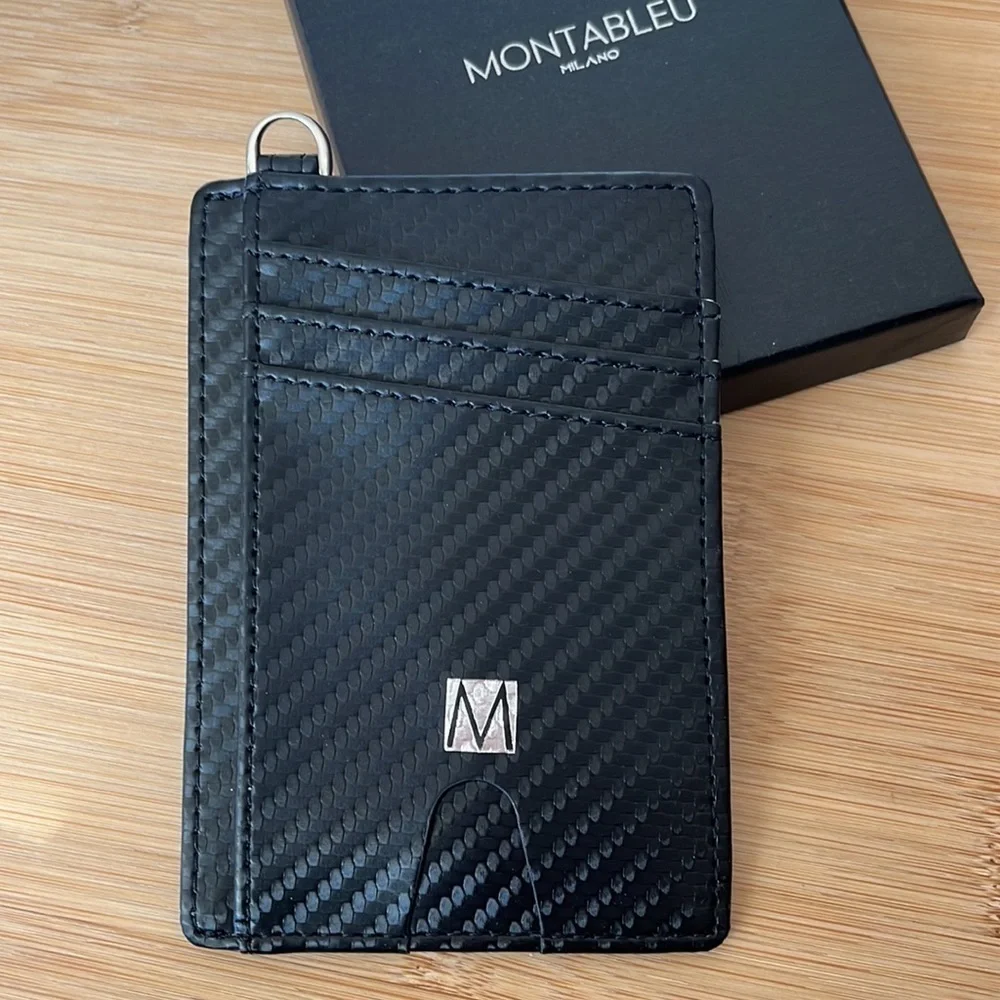 Brand New Montableu Handcrafted Card Holder Slim Front Pocket Wallet Black